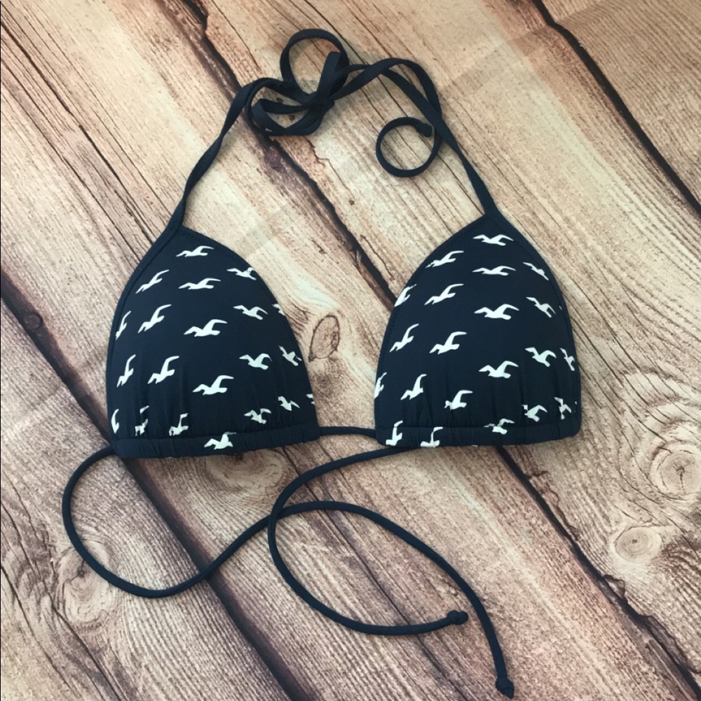 Hollister Logo Navy and White Bikini Top